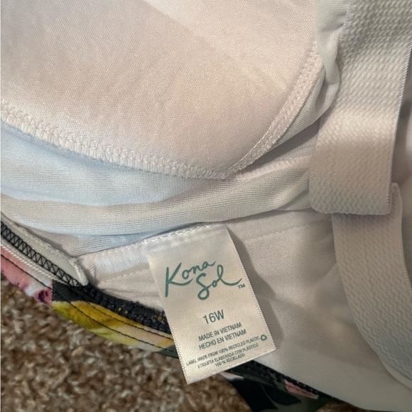 Kona Sol Pink and Green One Piece Swimsuit with Tropical Print - Picture 5 of 5